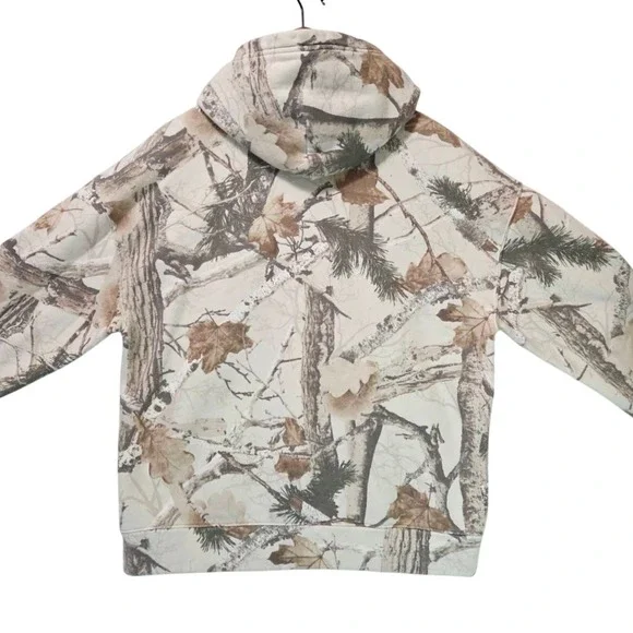 Hollister Boxy Fit Real Tree Fleece Hoodie Mens M Camo Sweatshirt Cream Y2K Zip - Picture 3 of 15